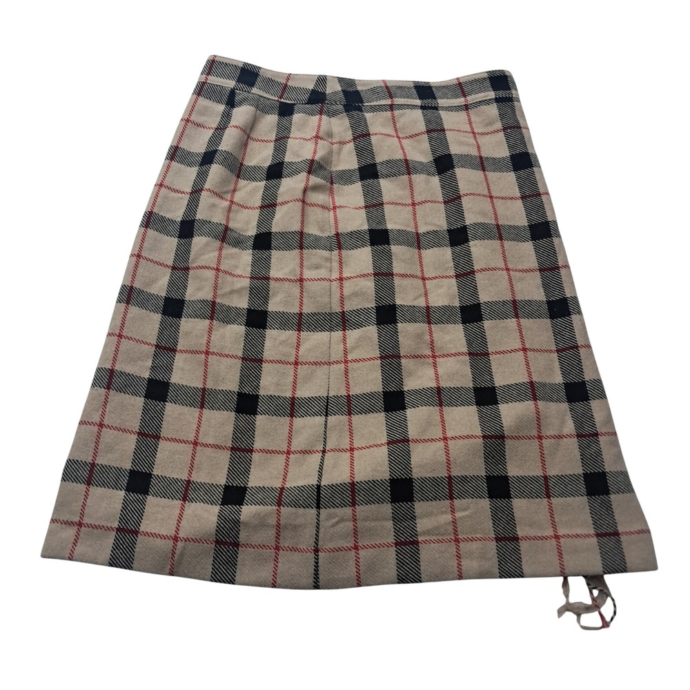 Talbots Skirt Womens 14 Beige Plaid Check Wrap Fringed Wool Blend Work Preppy